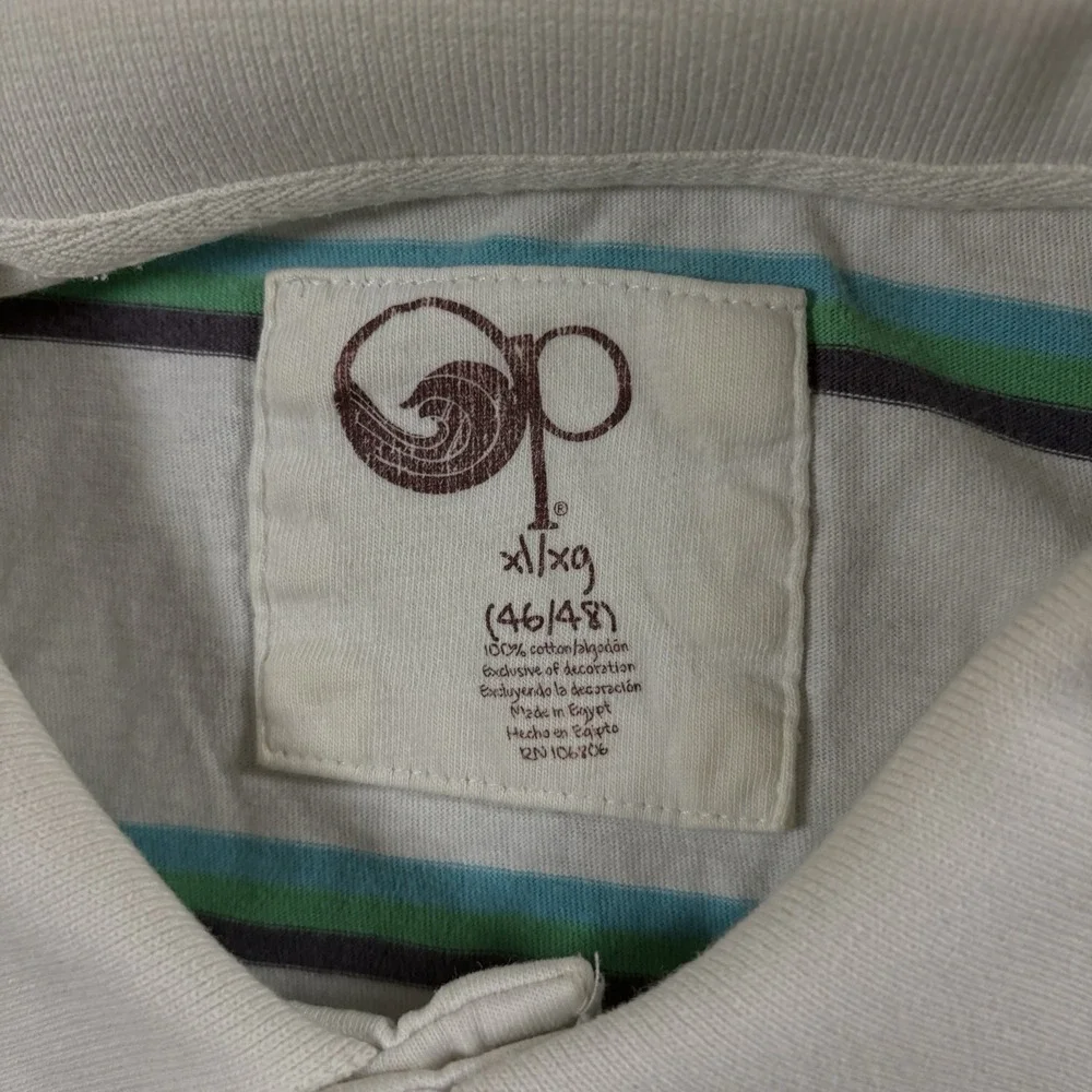 Vintage Y2K OP Ocean Pacific Polo Shirt Men XL Striped Preppy Faded Retro Beach